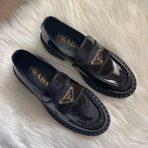 Black patent leather PU chunky loafers